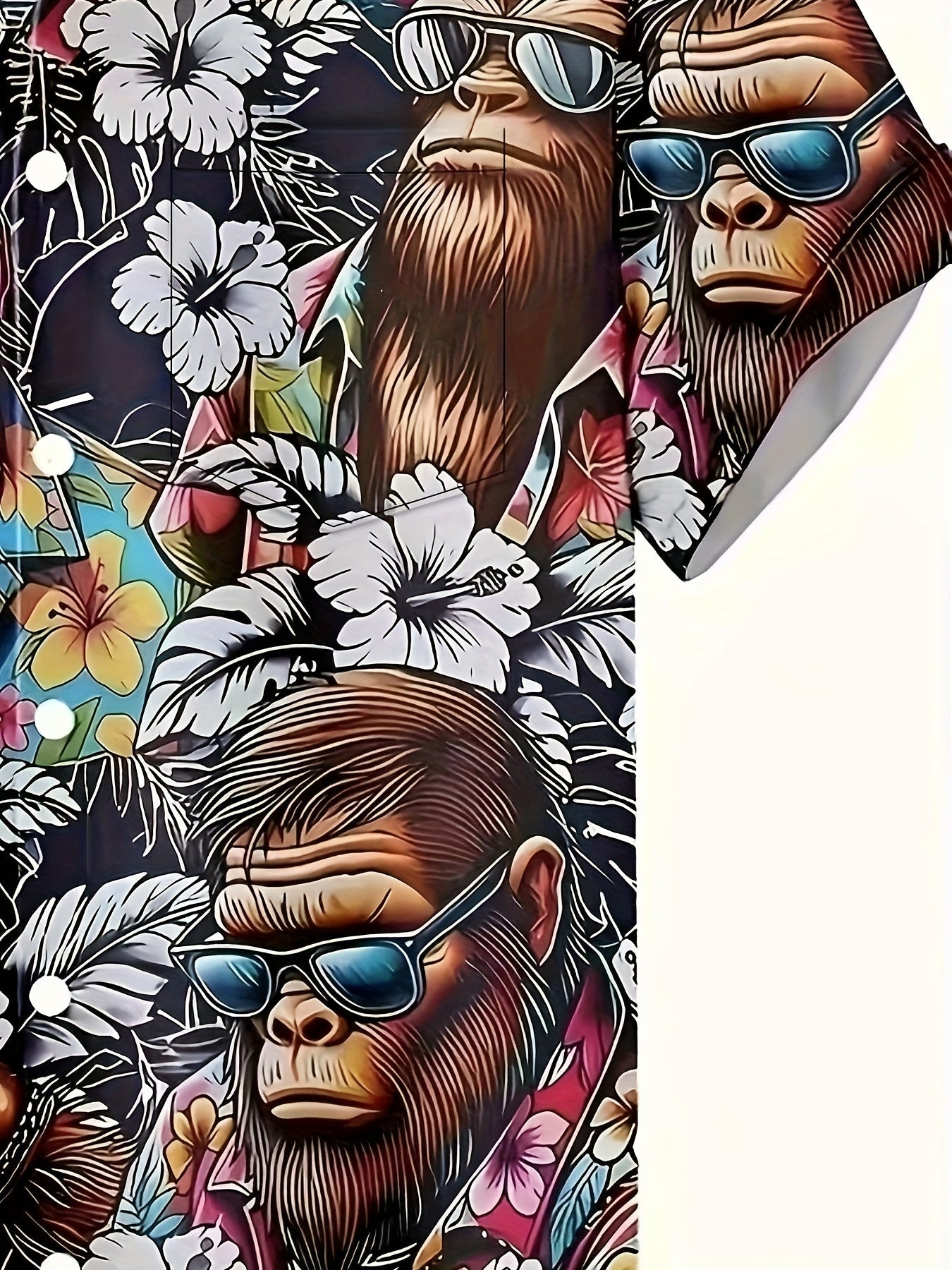 Herren Hawaiihemd mit Gorillamotiv und tropischem Blumenmuster – Lustiges Sommer Freizeithemd