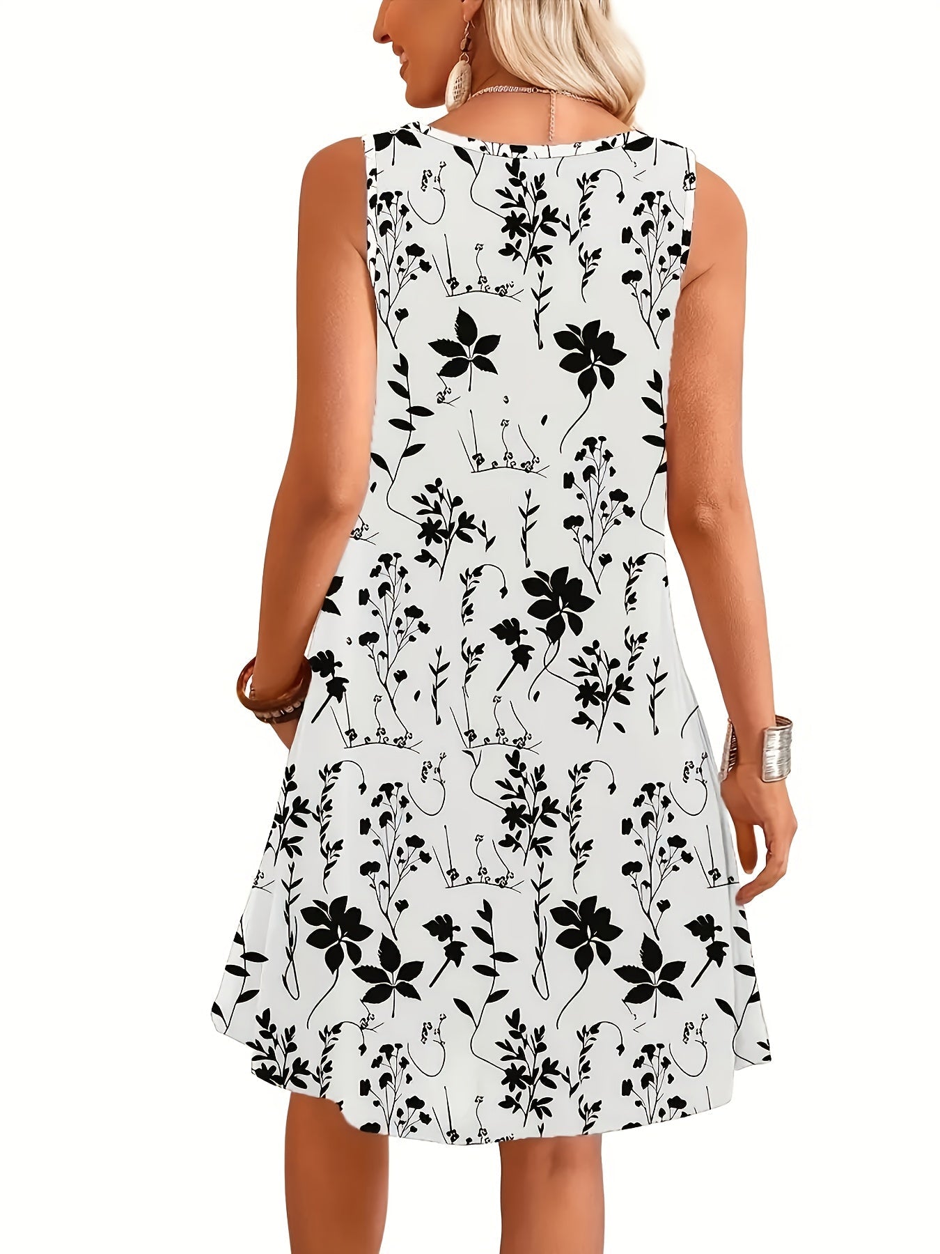 Damen Sommerkleid ärmellos mit floralem Print, elegantes Freizeitkleid für Alltag und Urlaub