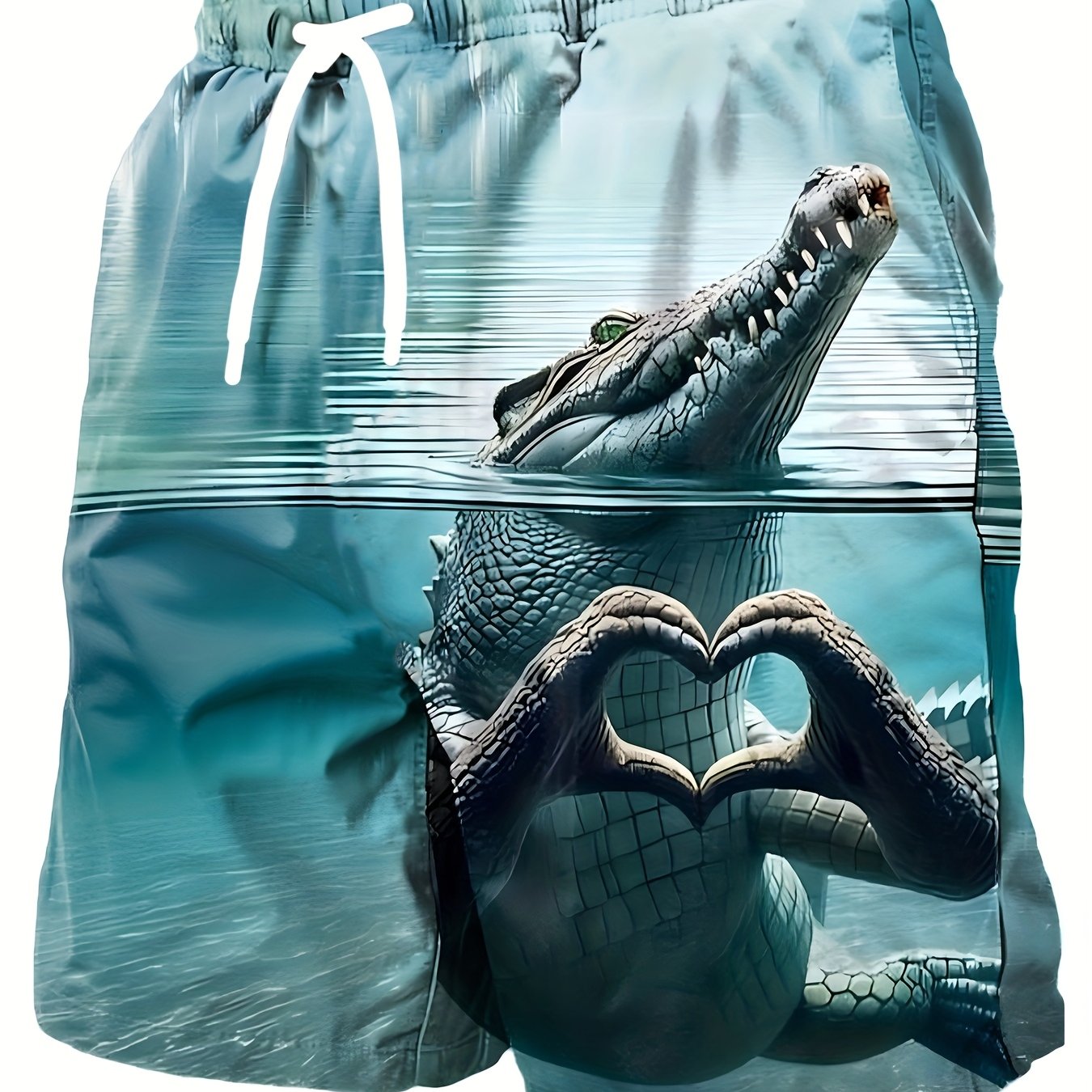 Herren Badehose mit lustigem Krokodil-Motiv und Herz-Geste – Sommer Strandshorts