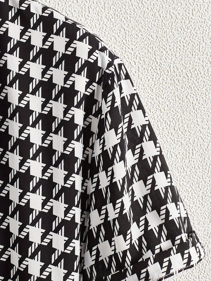 Herren Kurzarm Resort-Hemd mit geometrischem Muster – Modernes Freizeitshirt für stilbewusste Outfits