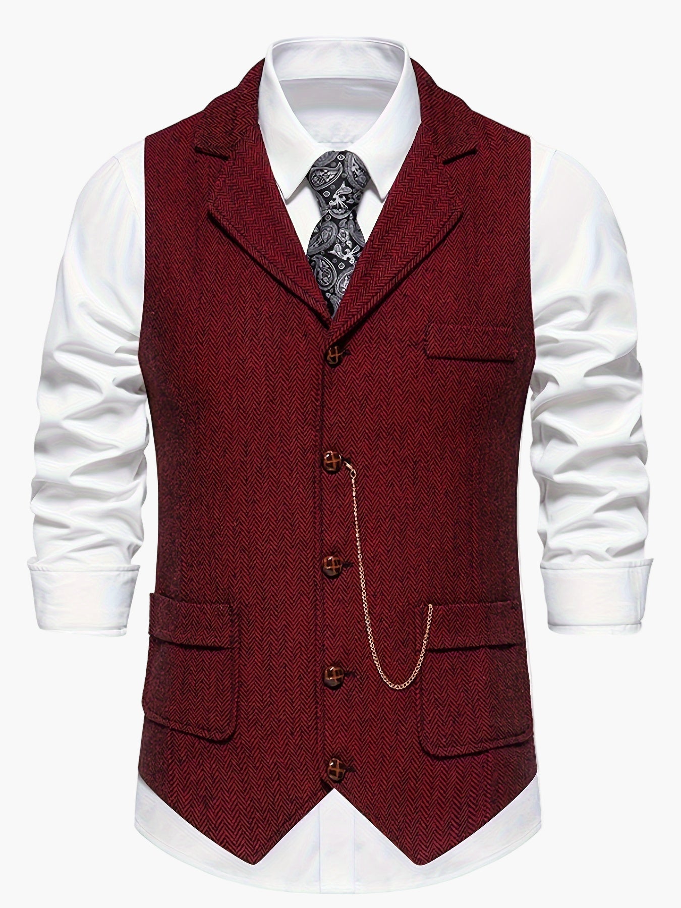 Herren Weste im Vintage-Stil mit Reverskragen und Taschenuhr-Kette