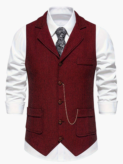 Herren Weste im Vintage-Stil mit Reverskragen und Taschenuhr-Kette