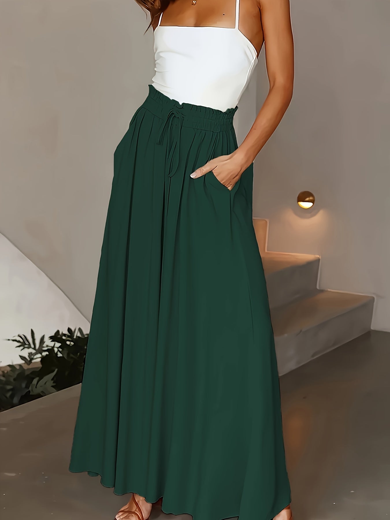 Damen Elegante Maxirock mit Hoher Taille und Bindegürtel – Weit Geschnitten, Perfekt für Alltag & Urlaub