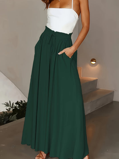 Damen Elegante Maxirock mit Hoher Taille und Bindegürtel – Weit Geschnitten, Perfekt für Alltag & Urlaub