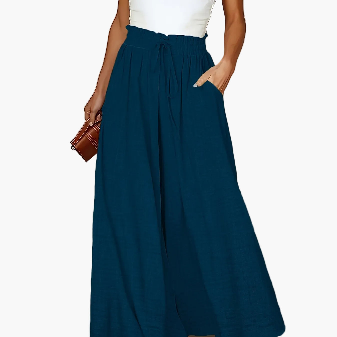 Damen Elegante Weite High Waist Palazzo Hose mit Taschen – Perfekt für Alltag und Büro