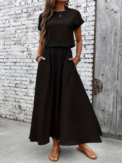 Damen Zweiteiliges Set Elegantes Crop Top und Maxirock für Alltag und besondere Anlässe