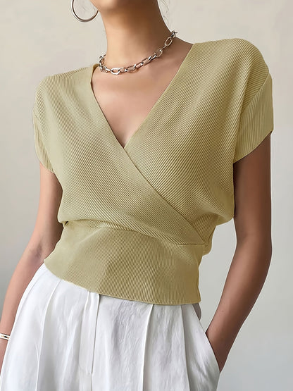 Damen Wickelshirt mit Kurzarm – Elegantes Freizeit-Top im modernen Design