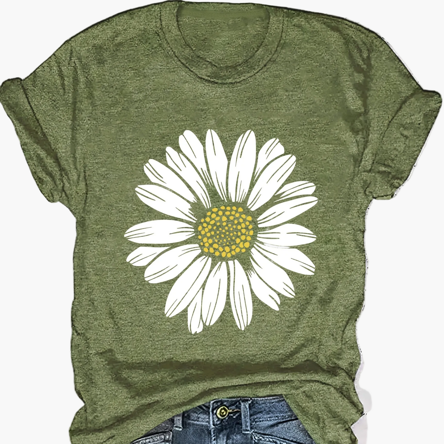 Damen T-Shirt mit großem Gänseblümchen Print – Lässiger Blumendruck, ideal für Alltag & Freizeit