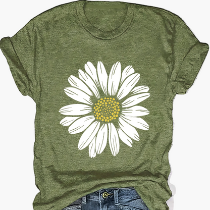 Damen T-Shirt mit großem Gänseblümchen Print – Lässiger Blumendruck, ideal für Alltag & Freizeit