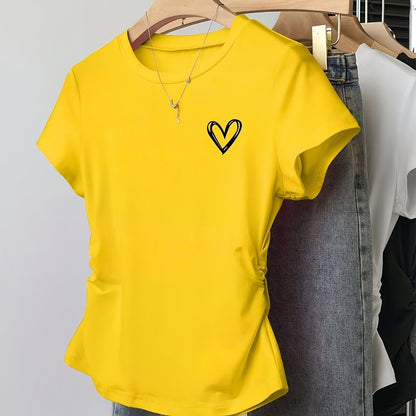 Damen T-Shirt mit Herz-Print und modernem Schnitt – Ideal für Freizeit und Alltag