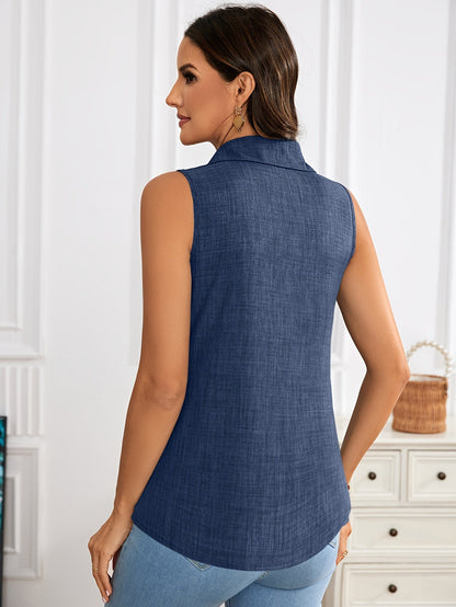 Damen ärmellose Bluse im eleganten Hemdblusen-Stil für Büro und Freizeit