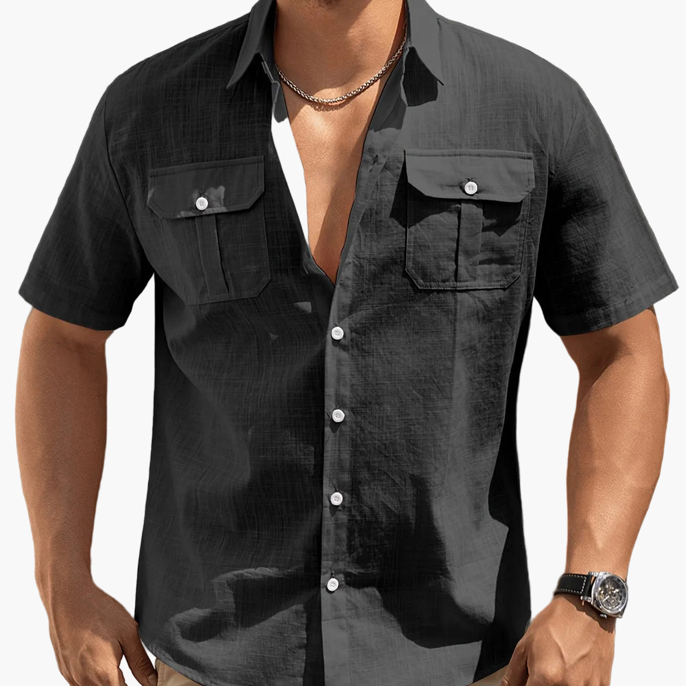 Herren Freizeit Kurzarm Hemd mit Brusttaschen – Sommer Stil für Alltag und Urlaub