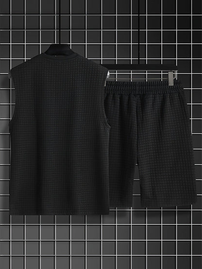 Herren Freizeit Tanktop-Set im modernen Karo-Look – ärmelloses Oberteil und Shorts, ideal für Sommer & Freizeit