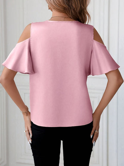 Damen Cold-Shoulder Bluse mit Spitze und Elegantem Schnitt für Alltag und Ausgehen