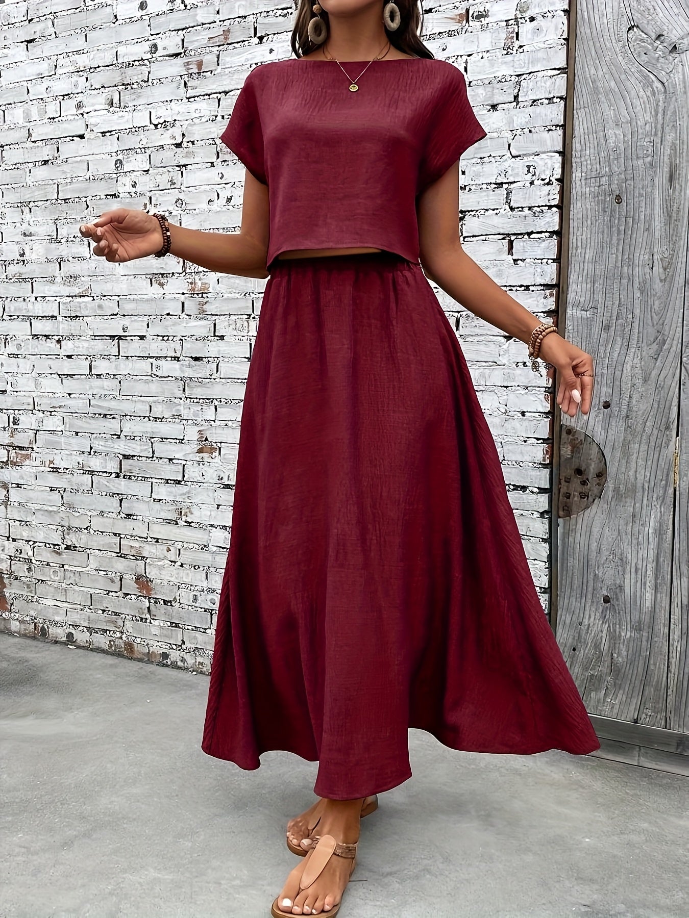 Damen Zweiteiliges Set Elegantes Crop Top und Maxirock für Alltag und besondere Anlässe