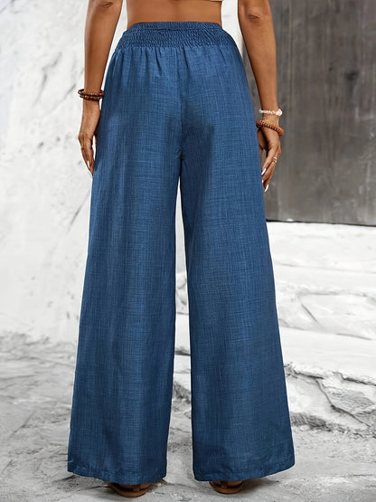 Damen Weitbeinige Freizeithose mit Elastikbund – Elegante Sommerhose für Alltag und Urlaub