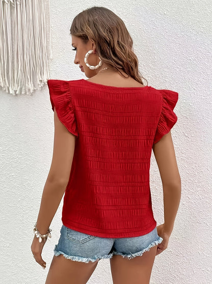 Damen Sommer-Top mit Rüschenärmeln und quadratischem Ausschnitt – Modisches Freizeitshirt für den Alltag
