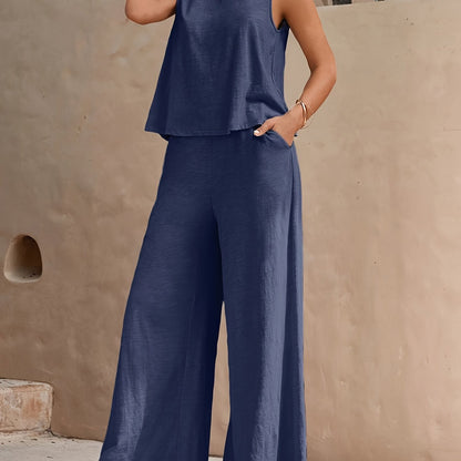 Damen Sommer Set – Elegantes ärmelloses Top und weite Hose für Freizeit und Urlaub
