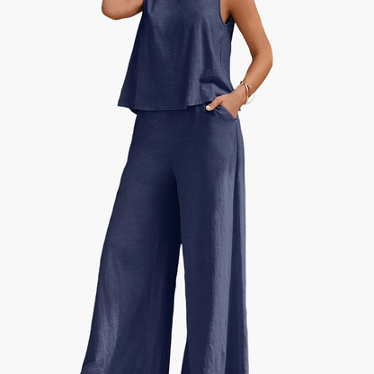 Damen Sommer Set – Elegantes ärmelloses Top und weite Hose für Freizeit und Urlaub