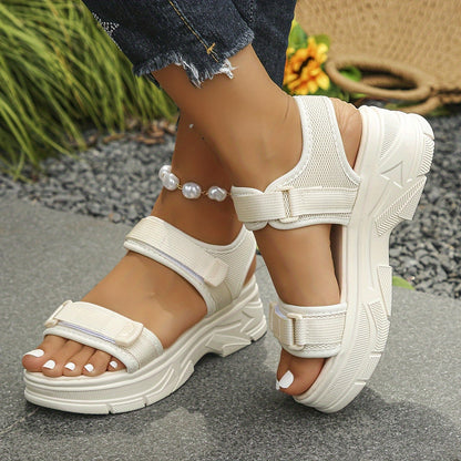 Damen Plateau-Sandalen mit sportlichem Stil und Klettverschluss – Bequeme Sommerschuhe für Freizeit und Alltag