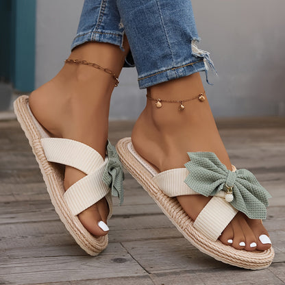 Damen Sommer Pantoletten mit Schleife – Bequeme Vintage Sandalen für Alltag und Freizeit