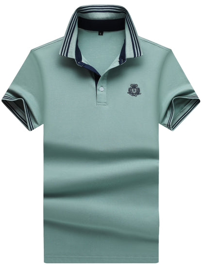 Herren Polo Shirt Klassisch Sportlich mit gesticktem Wappen und Kontrastkragen – Freizeit & Business