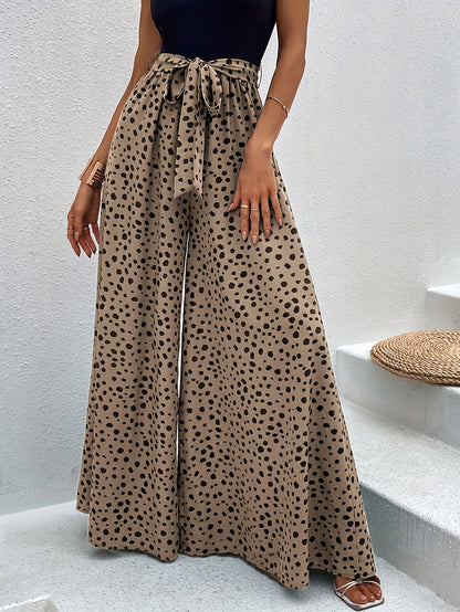 Damen Elegante Weite Hose mit Punktemuster und Bindegürtel – Perfekt für Freizeit und Sommer
