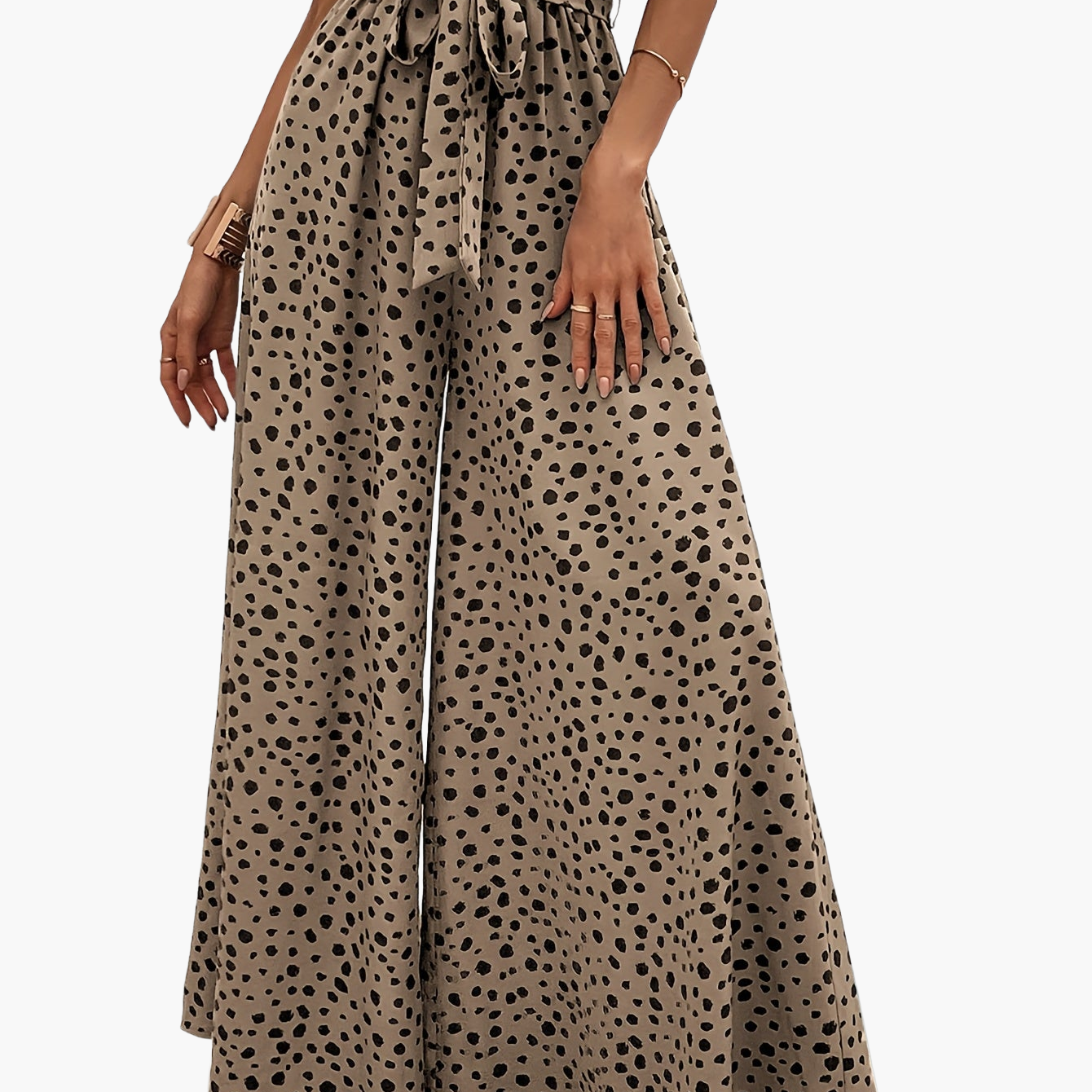 Damen Elegante Weite Hose mit Punktemuster und Bindegürtel – Perfekt für Freizeit und Sommer