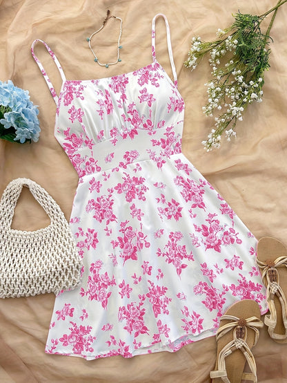 Damen Sommerkleid Elegant mit Blumenmuster und Spaghettiträgern – Perfekt für Freizeit und besondere Anlässe