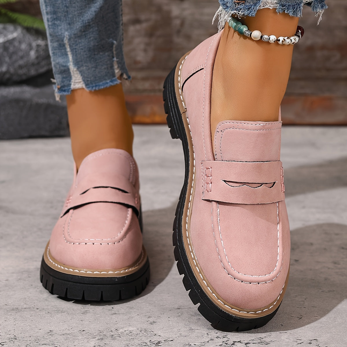 Damen Freizeit-Loafer mit Profilsohle – Bequeme Slip-On Schuhe für Alltag und Büro