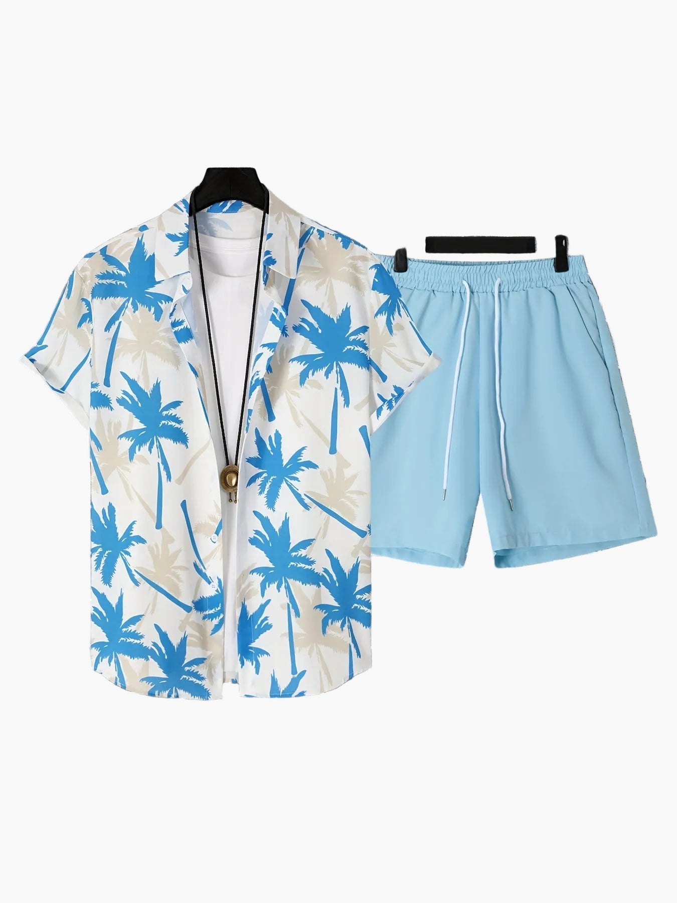 Herren Sommer Strandset – Kurzarm-Hemd mit Palmenmuster und Shorts, lässig für Urlaub & Freizeit
