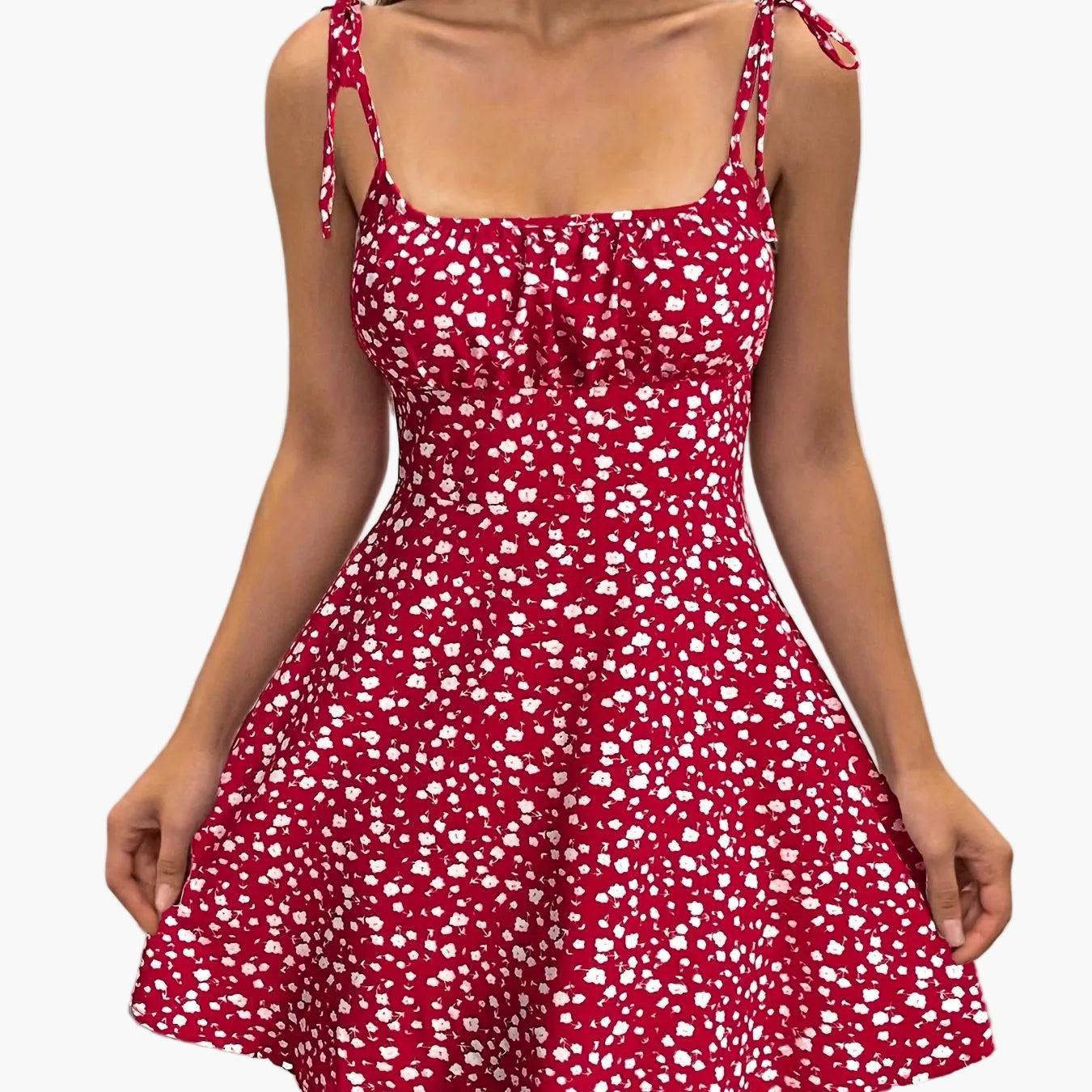 Damen Sommerkleid mit Blumendruck und Schleifen-Trägern – Verspieltes Freizeitkleid für Alltag und Urlaub