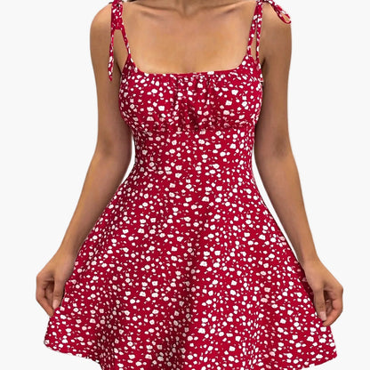 Damen Sommerkleid mit Blumendruck und Schleifen-Trägern – Verspieltes Freizeitkleid für Alltag und Urlaub