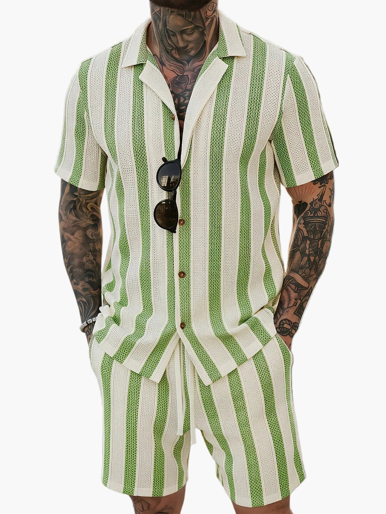 Herren Sommer Set – Gestreiftes Kurzarmhemd & Shorts, Lässig, Ideal für Urlaub & Freizeit