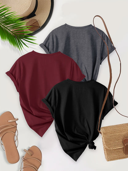 Damen Basic T-Shirt Set mit Aufschlagsaum – Modischer Freizeit-Look, ideal für Alltag und Reisen