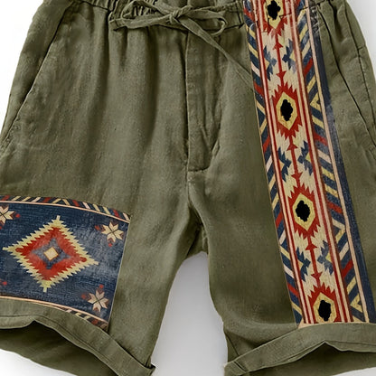 Herren Ethno-Shorts mit Aztekenmuster und Kordelzug – Modische Freizeithose für Sommer & Urlaub