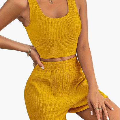 Damen Zweiteiliges Lounge Set – Modisches Crop Top und Shorts, Freizeit & Sommer Outfit