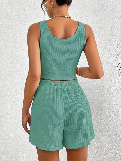 Damen Zweiteiliges Lounge Set – Modisches Crop Top und Shorts, Freizeit & Sommer Outfit
