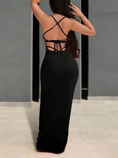 Damen Abendkleid mit Rücken Schnürung – Elegantes Maxi Kleid für besondere Anlässe