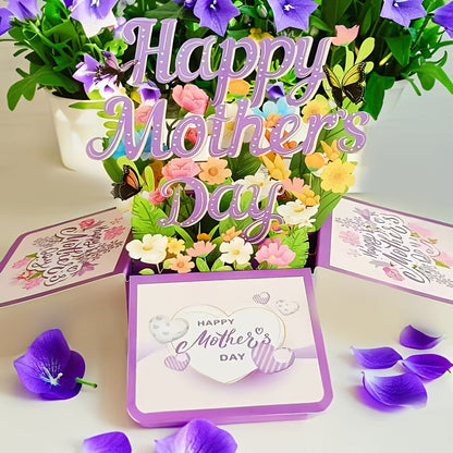 Pop-Up Grußkarte zum Muttertag für Damen – 3D Blumenstrauß Dekorative Geschenkbox mit Blumenmotiv