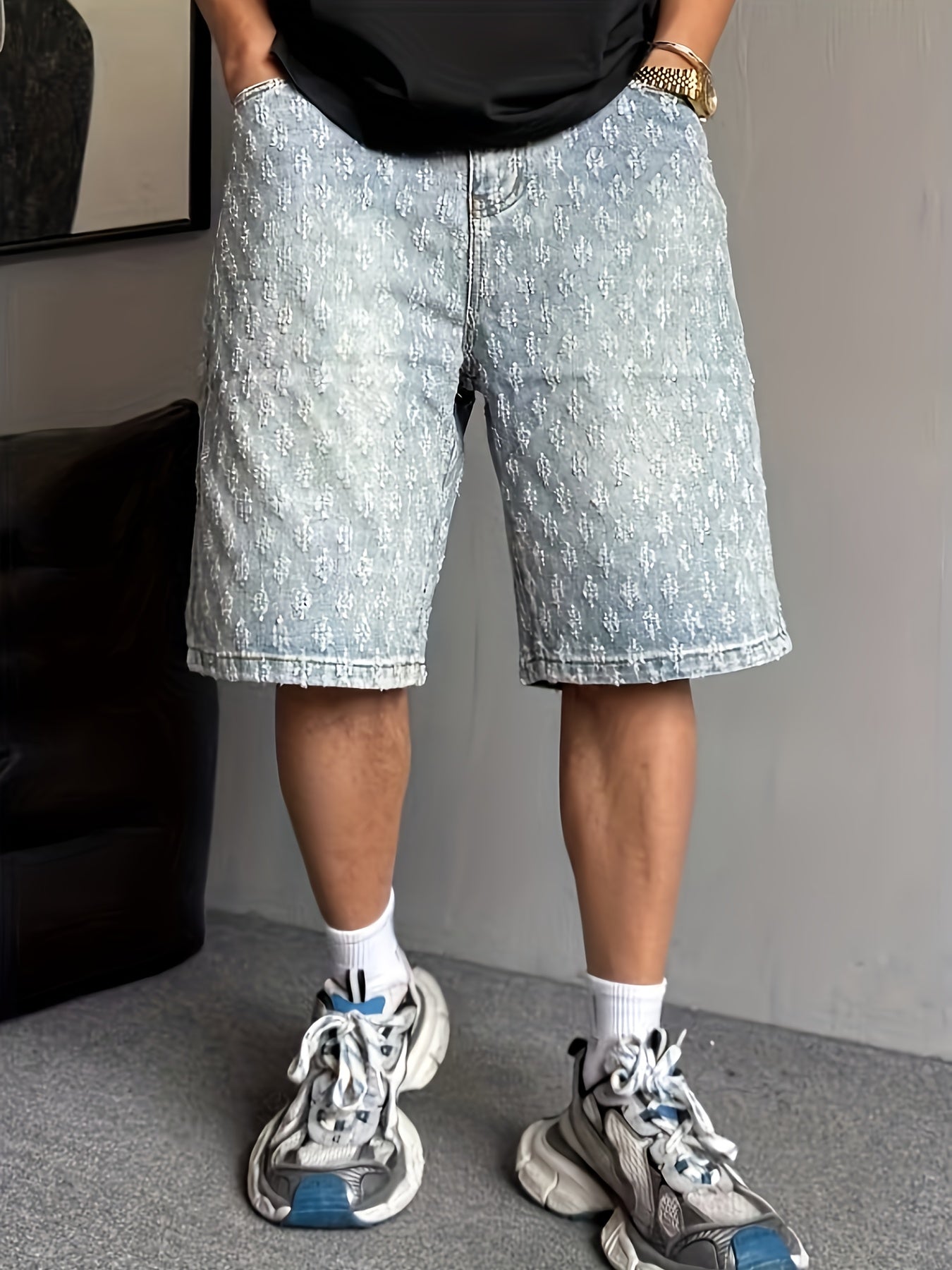 Herren Streetstyle Jeansshorts mit Strukturmuster – Lässige Bermuda für Alltag und Freizeit