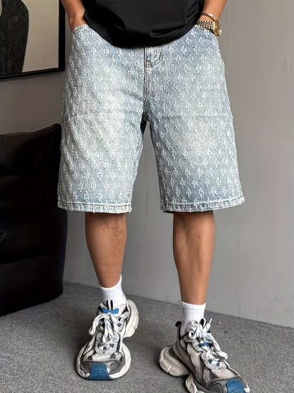 Herren Streetstyle Jeansshorts mit Strukturmuster – Lässige Bermuda für Alltag und Freizeit