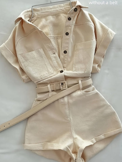 Damen Utility-Style Overall mit Gürtel und Kurzarm – Modischer Einteiler für Alltag und Freizeit