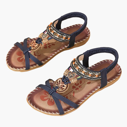 Damen Boho Sandalen mit Perlen und Ornamenten – Bequeme Sommerschuhe für Alltag & Urlaub