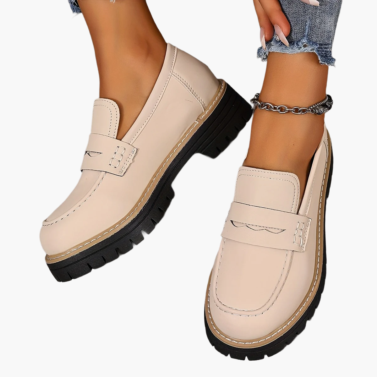 Damen Freizeit-Loafer mit Profilsohle – Bequeme Slip-On Schuhe für Alltag und Büro