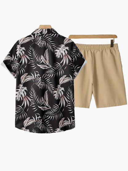 Herren Sommer Set – Kurzarm Hemd mit tropischem Print und Shorts, Freizeit Outfit für Urlaub & Strand