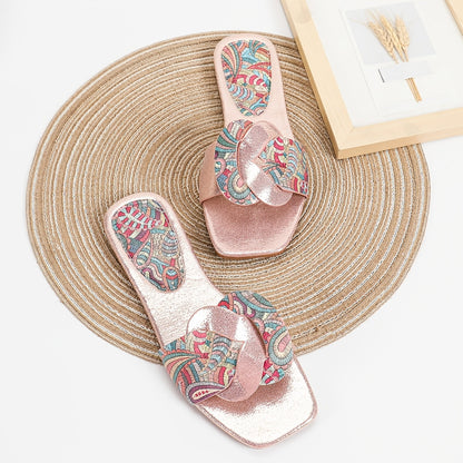 Damen-Pantoletten mit Paisley-Muster und modernem Square-Toe-Design – Elegante Sommerschuhe für Alltag und Freizeit