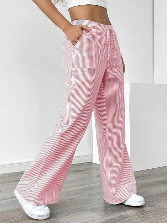 Damen Weite Freizeithose mit Streifen und Kordelzug – Lässiger Streetstyle für Alltag und Freizeit