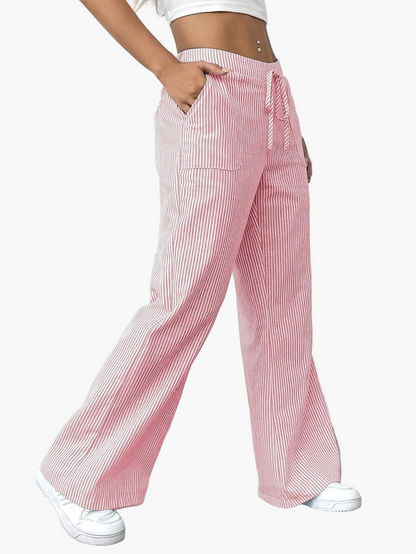 Damen Weite Freizeithose mit Streifen und Kordelzug – Lässiger Streetstyle für Alltag und Freizeit