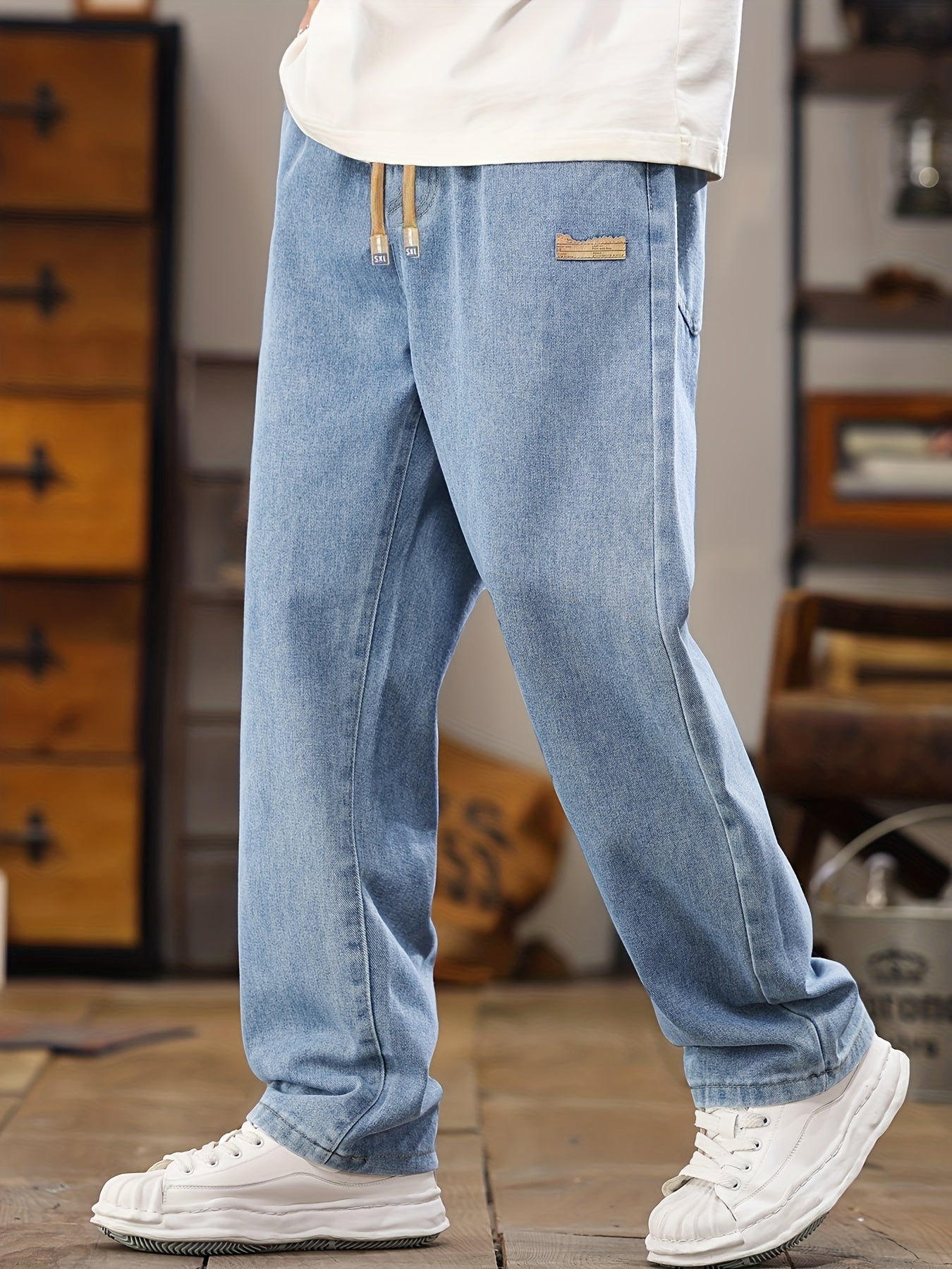 Herren Relaxed Fit Jeans Jogger mit Kordelzug – Lässige Freizeitmode